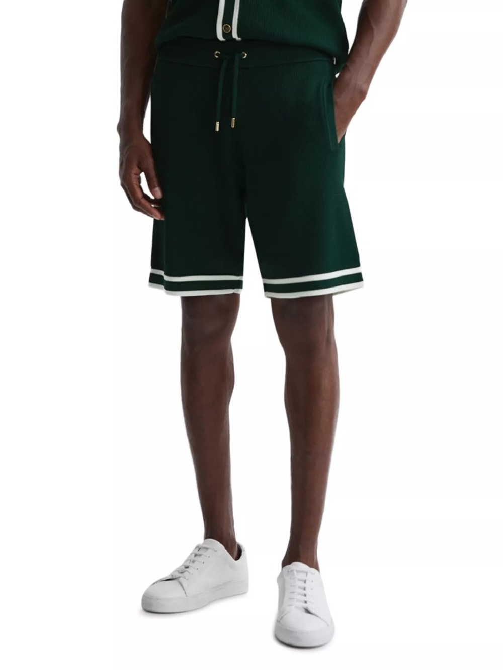 REISS x Ché Textured Knit Drawstring Shorts Green